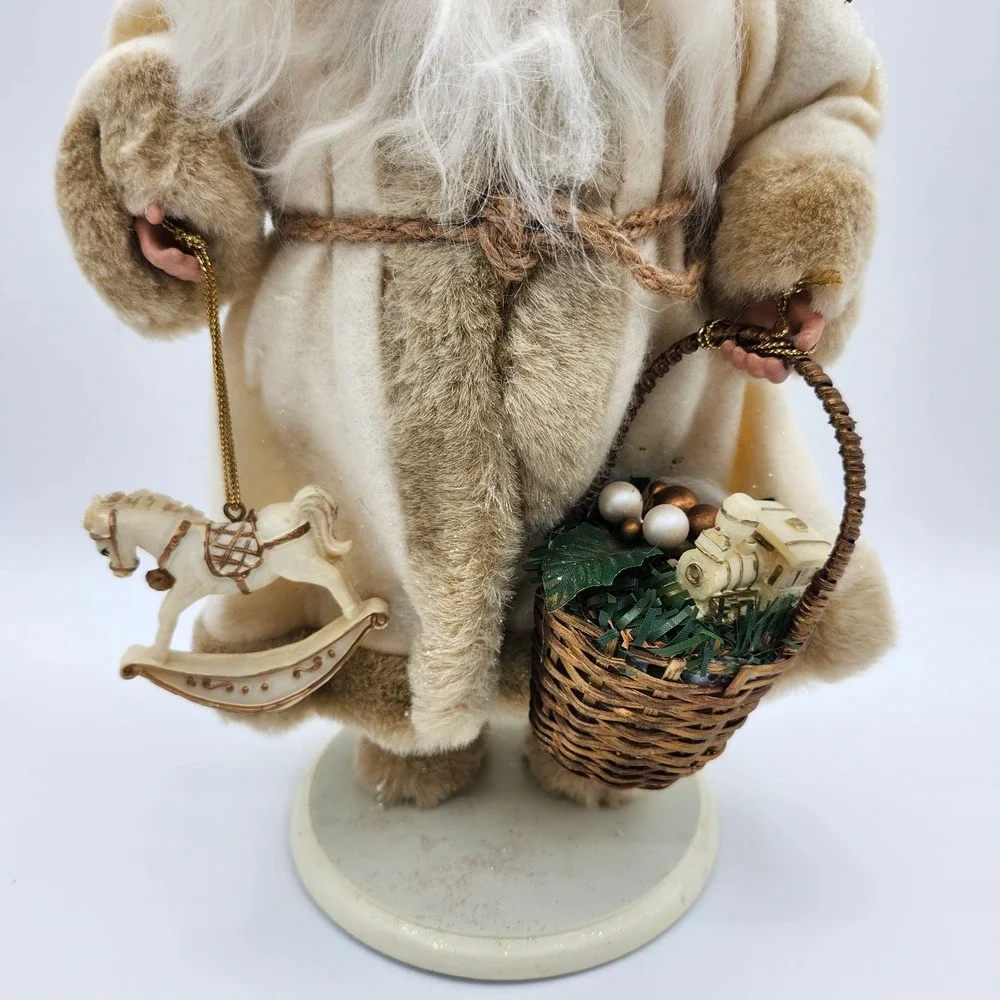 Vintage White Woodland Santa Figurine with Toys &‎ Basket Father Christmas 2001